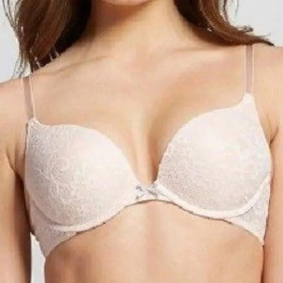 32AA Xhilaration Lace Push-Up T-Shirt Underwire Bra Feather Peach NWT - Picture 6 of 6